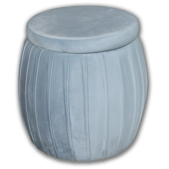 Jessar - Pouf Rond / Repose-Pieds avec Rangement, de la Collection Laurence, Velours Gris