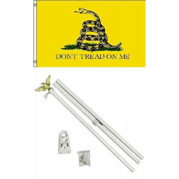 2x3 2'x3' Gadsden Yellow Snake Don't Tread On Me Flag White Pole Kit Set