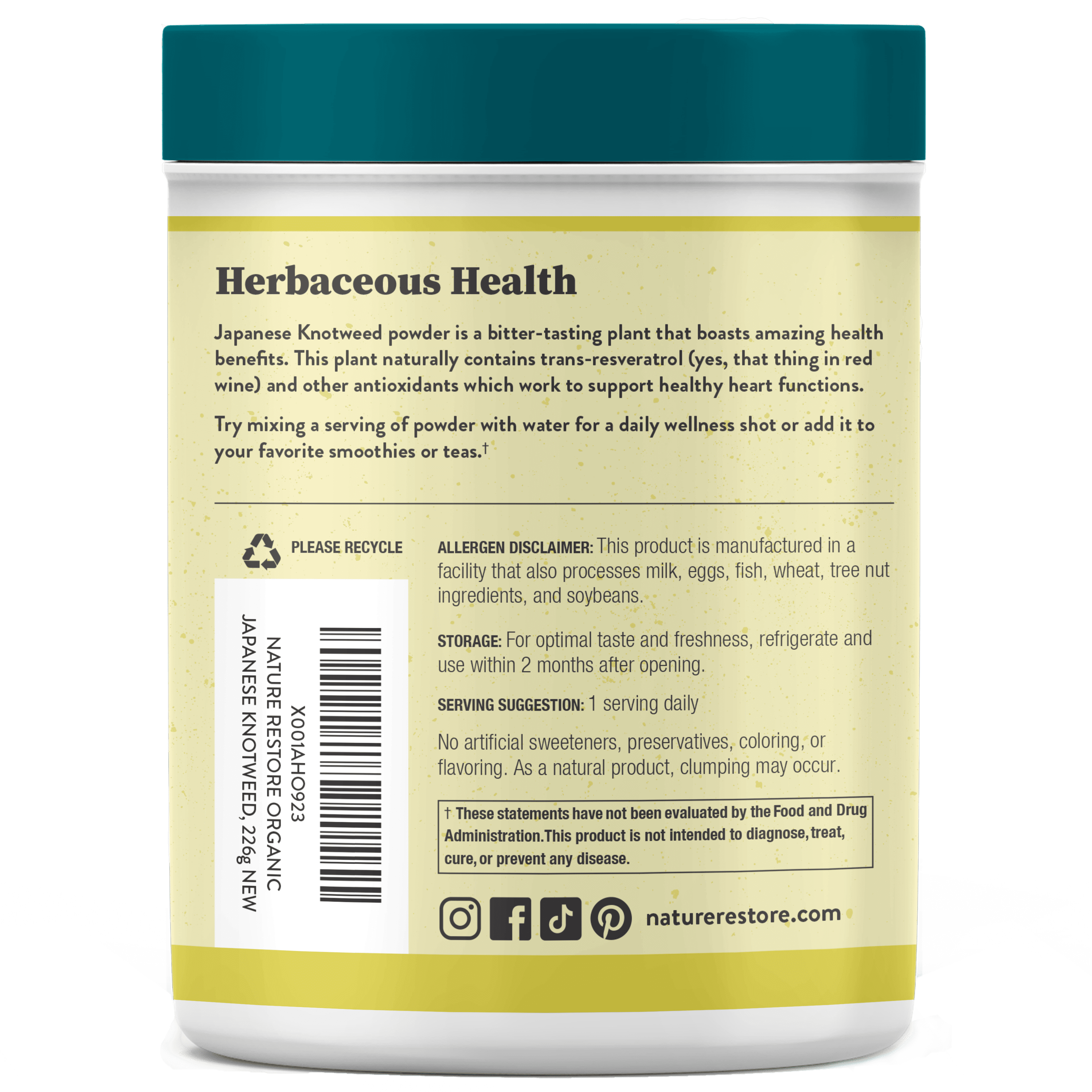 Nature Restore Organic Japanese Knotweed Powder, 8 Ounce, Natural Trans-resveratrol, Non GMO, Gluten Free, Also Known as Polygonum Cuspidatum