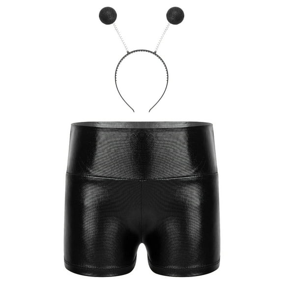 Aislor Girls Shiny Metallic Alien Shorts with Hair Hoop Kids Festival Party High Waist Dance Bottoms Hot Pink 10