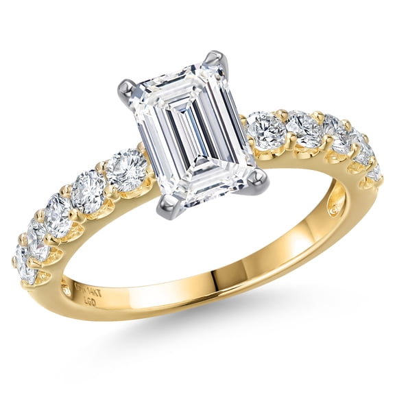 Gem Stone King 2.20 Cttw IGI Certified Lab Grown Diamond in 14K Two-Tone Gold Engagement Ring for Women | Emerald Cut Center Diamond 1.50 Ct | E-F Color | VS1-VS2 Clarity | Size 6