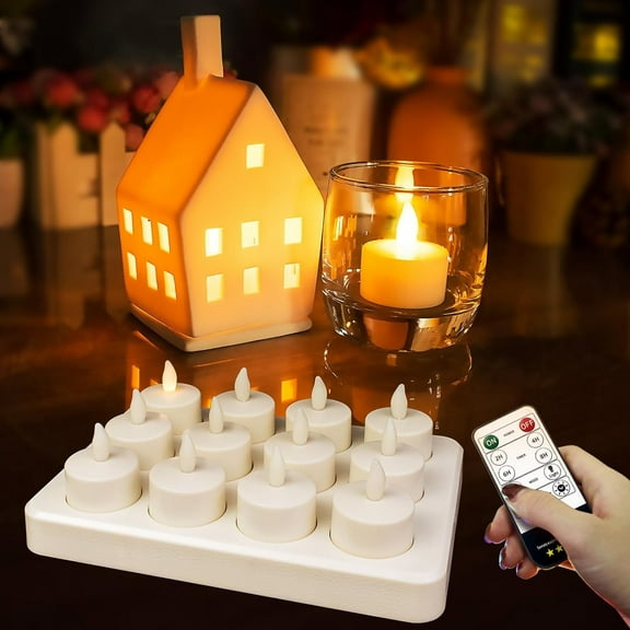 HL Rechargeable Tea Lights Flameless Candles with Remote,Flickering LED Candles with Timer Battery Operated Candles,for Home Seasonal Halloween,12Pack