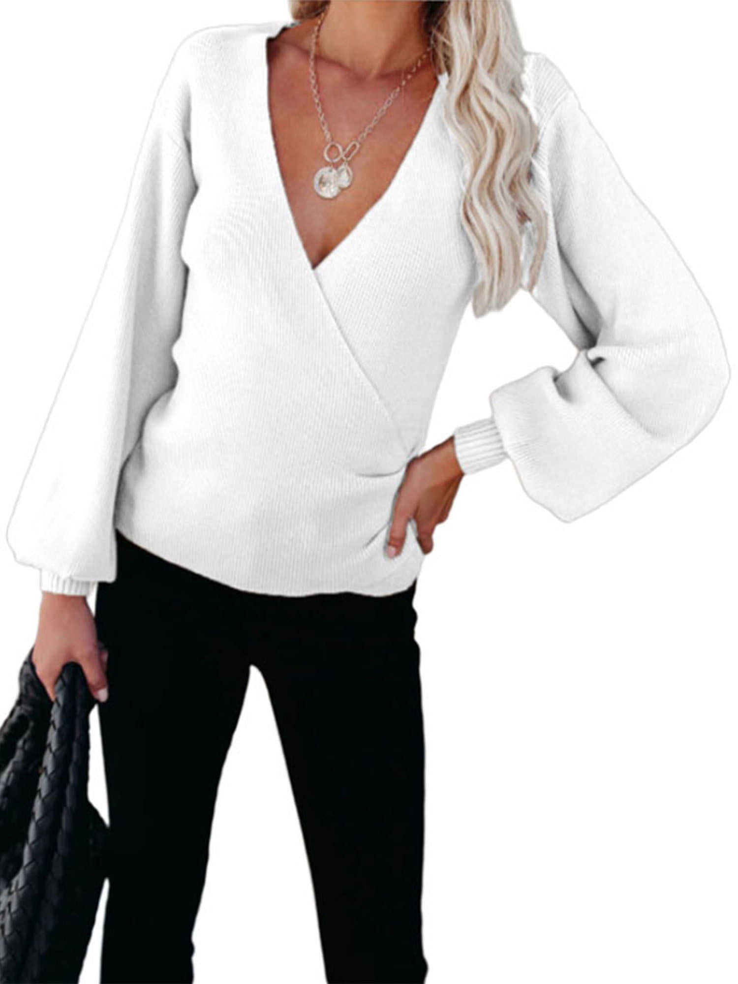 Women Top Knitting Shirt Long Sleeve Sweater Bandage Elegant Blouse Sweatshirt 