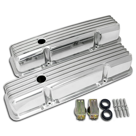 1958-86 Chevy SB Small Block Tall Polished Aluminum Valve Covers Full Finned