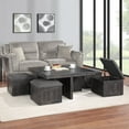 thumbnail image 3 of Moseberg Gray Oak Wood Coffee Table with Storage Stools and End Table Set, 3 of 5