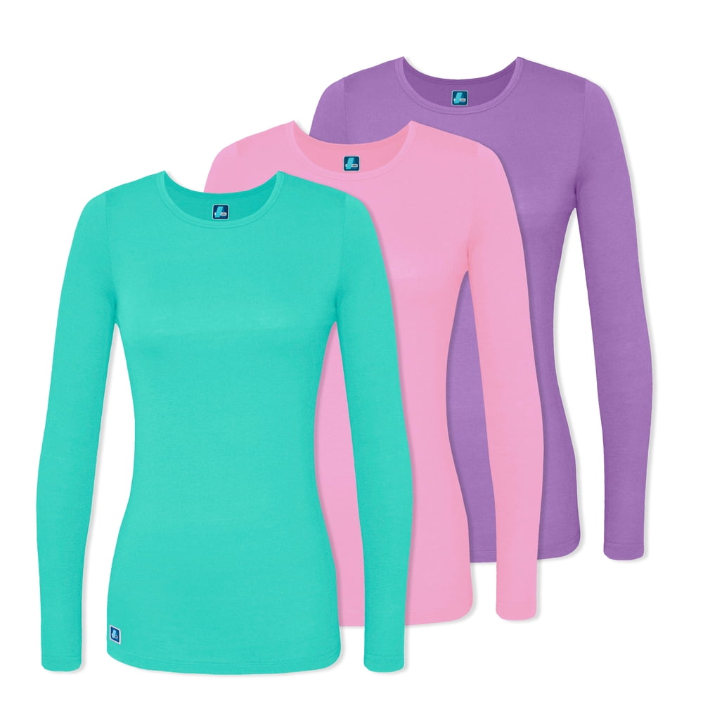 Green Town Scrubs Women's Long Sleeve Underscrub Tee - Super Soft, Stretch, 4-Way Stretch, Multi-Pack
