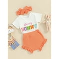 thumbnail image 4 of Musuos Baby Girls Easter Shorts Sets 3 6 12 18M Short Sleeve Letter Embroidery Romper Tops Ruffle PP Shorts Headband Sets, 4 of 10