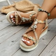 thumbnail image 2 of Modisza Bohemia Wedge Sandals for Women Flower Low Heel Dressy Sandal Elastic Woven Ankle Strap Summer Vacation Slip on Slides Brown 8, 2 of 7