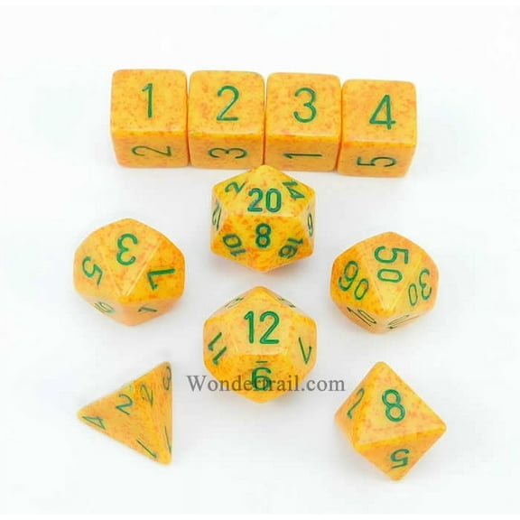 Lotus Elemental Dice with Green Numbers 16mm (5/8in) Set of 10 Koplow Games