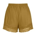 thumbnail image 6 of Brnmxoke Linen Summer Shorts for Women Plus Size Casual Elastic Waist Lounge Shorts Comfy Stretch Lace Trim Beach Shorts with Pockets Yellow,XL, 6 of 8