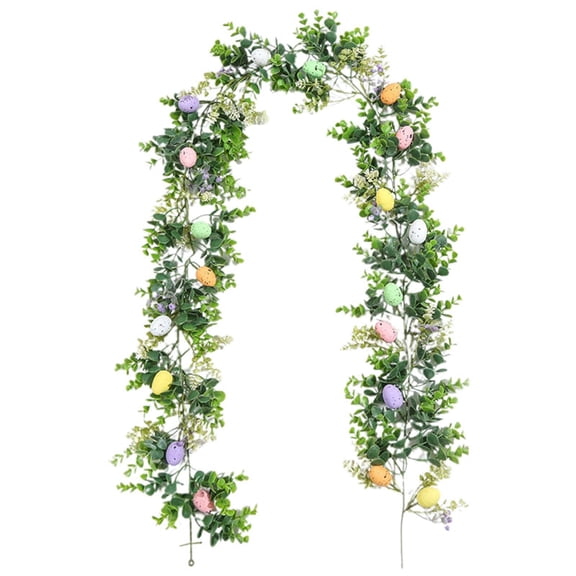 6 FT Artificial Easter Garland with Eggs and Carrots, Spring Vine Flower Easter Garland Decor for Home Indoor Outdoor Party, Multi Colored Hanging Wall Decor for Mantle Kitchen Fireplace Tree