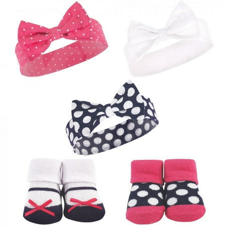 UPC: 0660168544831 | Hudson Baby Infant Girl Headband and Socks Set 5pk  Navy Pink Dot  0-9 Months