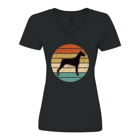 Inktastic Doberman Dog Retro Sunset Women's V-Neck T-Shirt