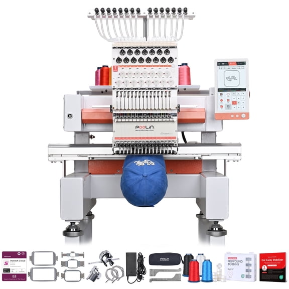 Poolin EOV-RE  15-Needle Embroidery Machine High-Speed , Compact Multi-Needle for Built for Growing Business & Bulk Orders, Cap & Flat Embroidery