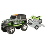 Adventure Wheels Sport Trailer, Jeep Wrangler Rubicon with Kawasaki KLX 140