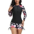 thumbnail image 4 of Women Two Piece Rash Guard Long Sleeve Swimwear UV UPF 50+ Bathing Suit Tropical Print Swim Shirt with Boyshort Bottom, 4 of 9