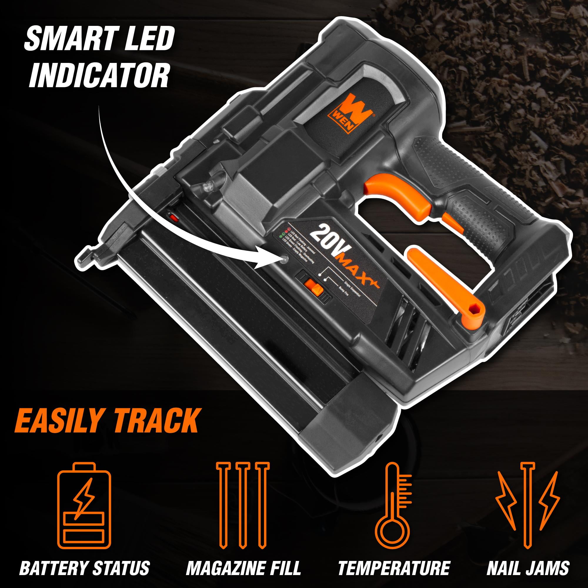 WEN 20V Max Cordless 18-Gauge Brad Nailer with 2.0Ah Battery and Charger