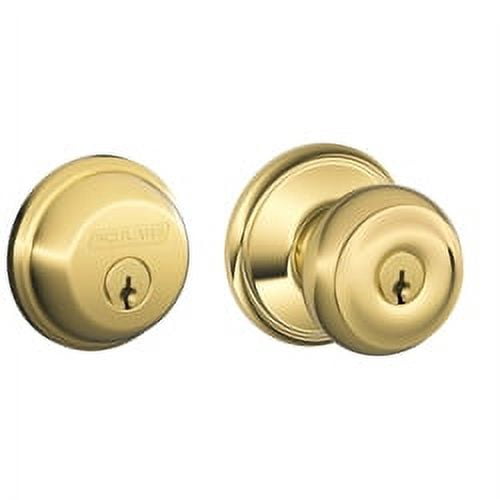 Schlage FB50N V GEO 505 B60 Single Cylinder Deadbolt and F51 Keyed Entry Georgian Knob Keyed Alike, Bright Brass Finish