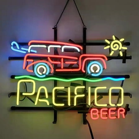 Queen Sense 20"x16" Custom Cerveza Pacificos Wagon Woody Neon Sign Man Cave Beer Pub Bar Artwork Handmade Wall Decor Gift Neon Light 120CPWW