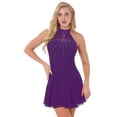 thumbnail image 2 of DPOIS Women's Rhinestones Mesh Skirted Leotard Figure Ice Skating Dress Purple XL, 2 of 7