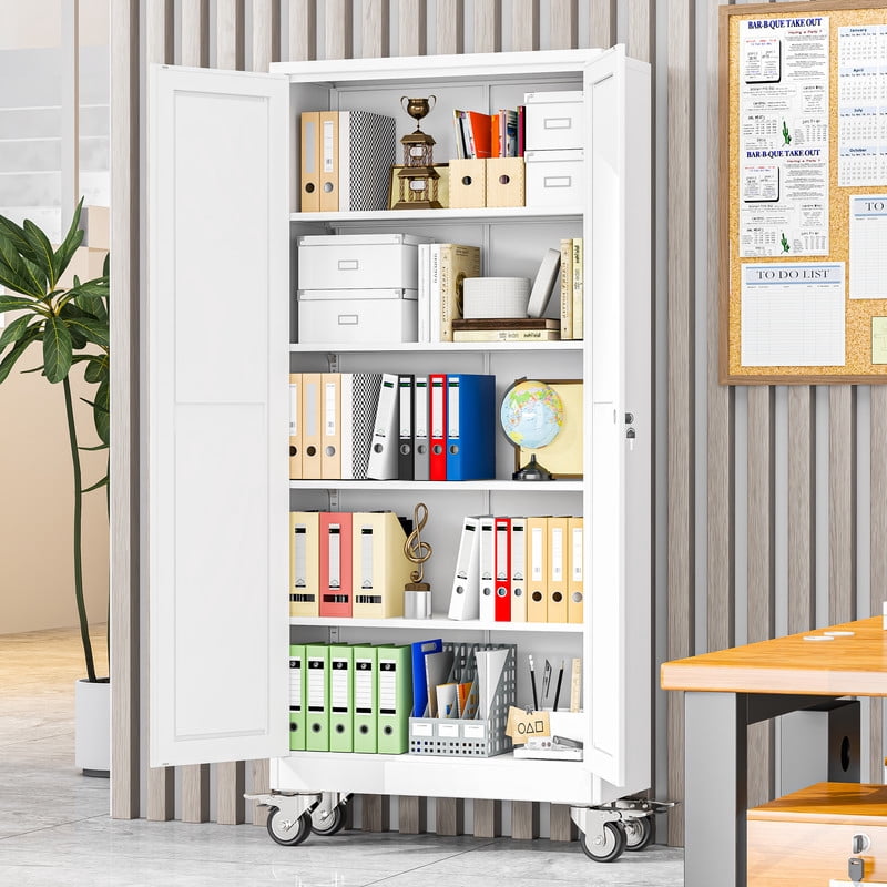 Erosoei 71"H Metal Garage Storage Cabinet with Wheels, Tool Storage Cabinet with 4 Adjustable Shelves