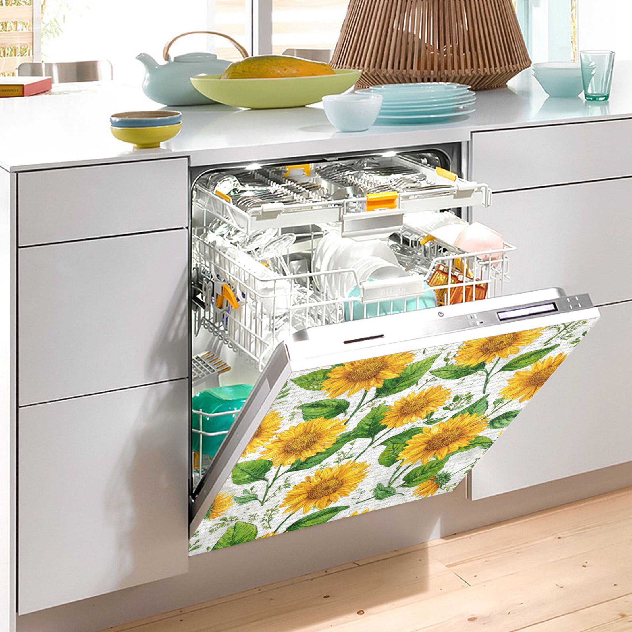 Dishwasher Magnetic Refrigerator Magnet Cover Sticker Home Decorative 23"x26" Bright Yellow Sunflowers
