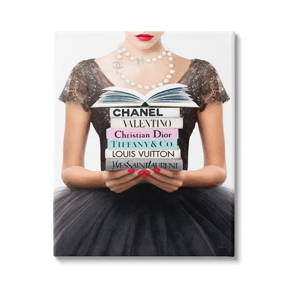 Stupell Industries Girl with Fashion Books Beauty & Fashion Painting Gallery Wrapped Canvas Art Print Wall Art, 24 x 30