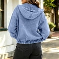 thumbnail image 5 of MexChoioe Hoodie Denim Jacket for Womens Drawstring Vintage Denim Fabric Hoodies Full Zip Long Sleeve Hooded Jean Coat with Pockets, 5 of 7