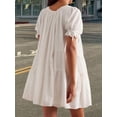 thumbnail image 5 of White Puff Sleeve Babydoll Mini Dress With Lace Trim Square Neck Flowy A-Line Sundress, 5 of 6