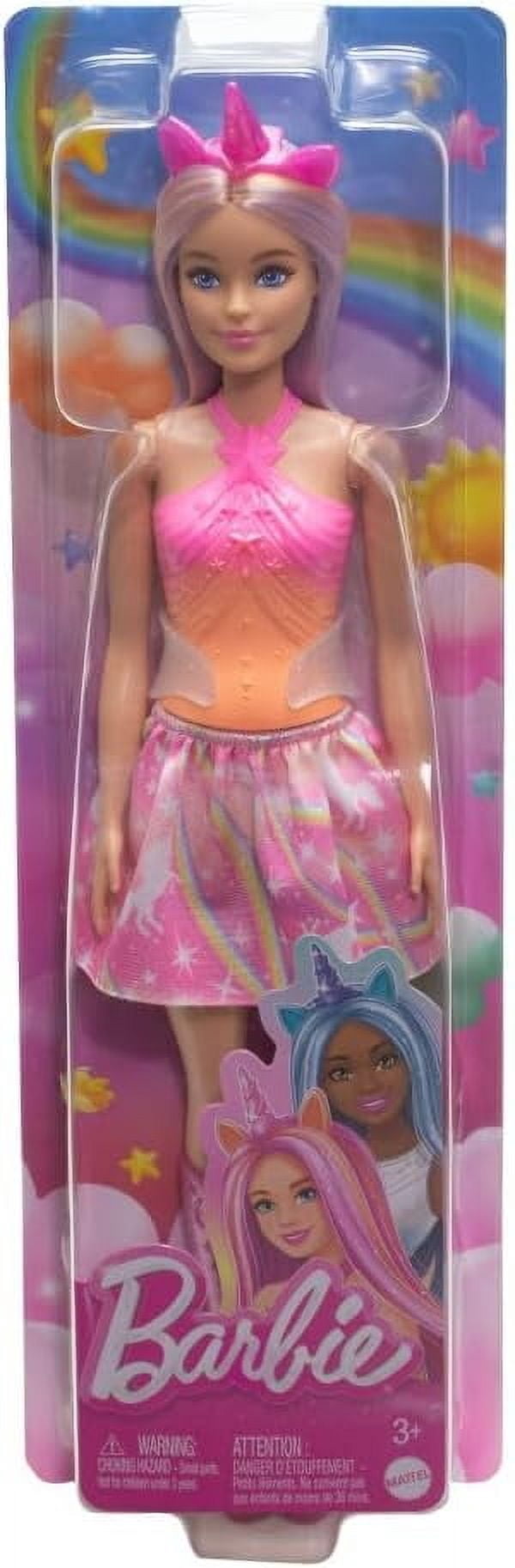 Barbie Unicord Dolls with Fantasy Hair and Headband Accessories, Mermaid Toys with Shell-Inspired Bodices and Colorful Tails