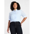 thumbnail image 5 of Time and Tru Women's Cotton Scalloped Edge Blouse with Short Sleeves, Sizes XS-XXXL, 5 of 5