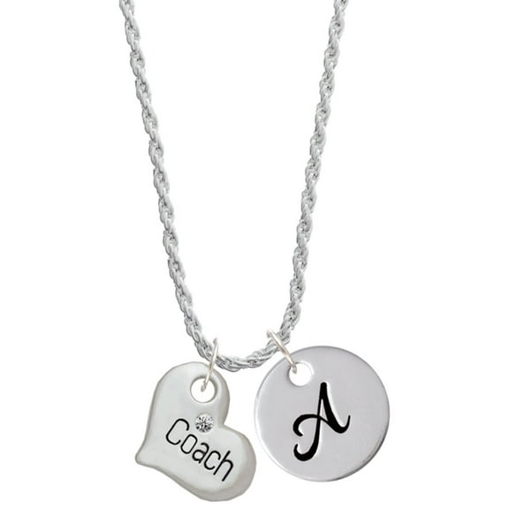 Delight Jewelry Silvertone Large ''Coach'' Heart Silvertone Script Initial Disc - A - Charm Necklace, 20" 3"