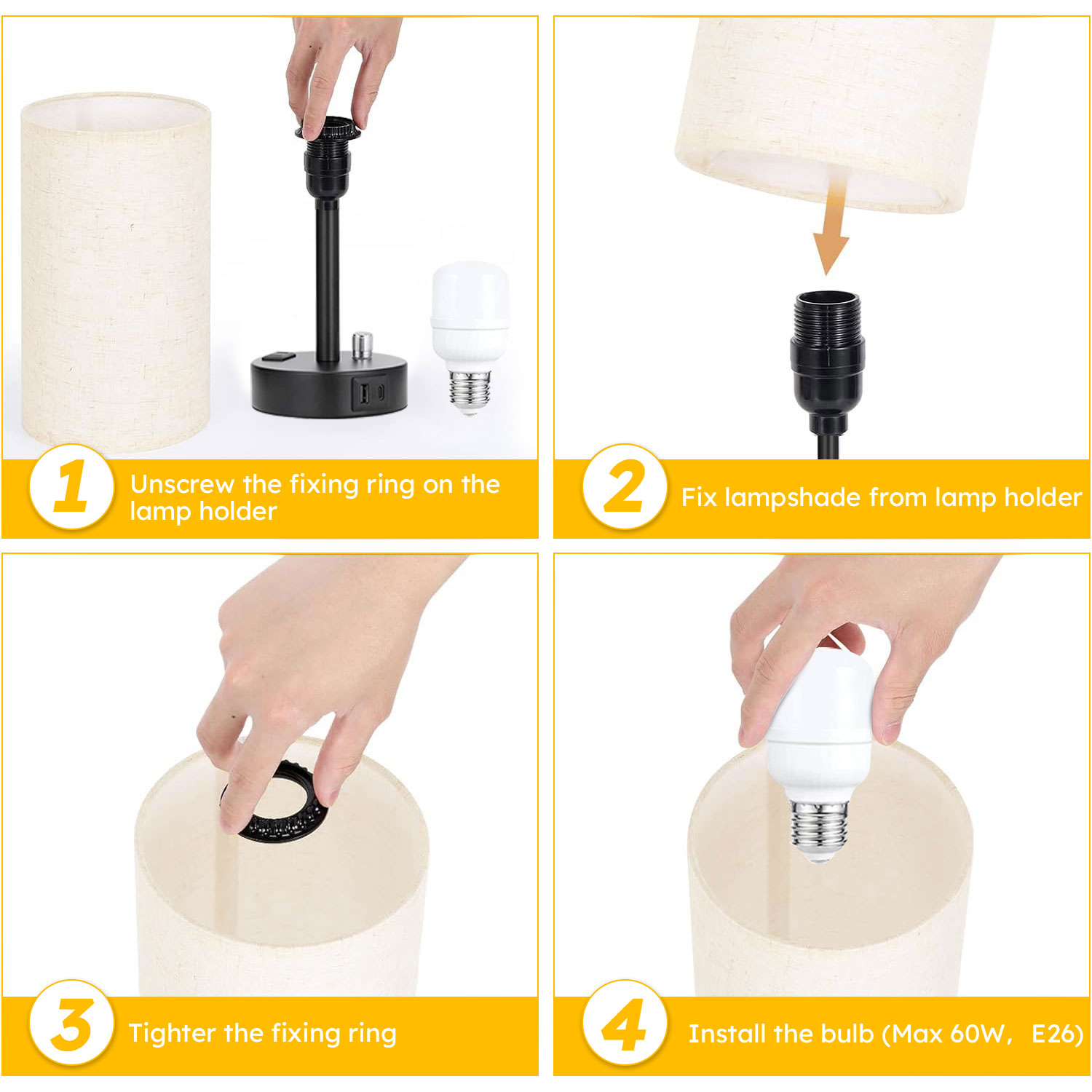 GVDV Bedside Table Lamp with USB Charging Port, Dimmable photo 6