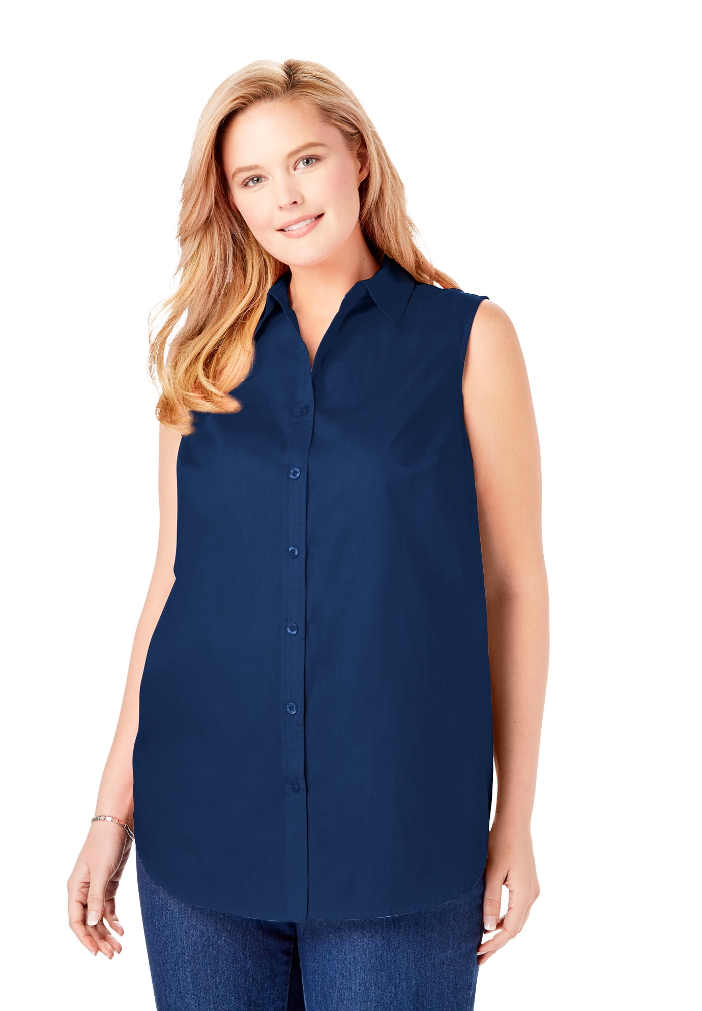Woman Within Women's Plus Size Perfect Button Down Sleeveless Shirt Shirt -  Walmart.com