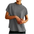 thumbnail image 2 of cfhntfmh Lounge Tops for Women Mock Neck Short Sleeve Loose Basic T-Shirts Summer Casual Comfy Plain Blouses, 2 of 5