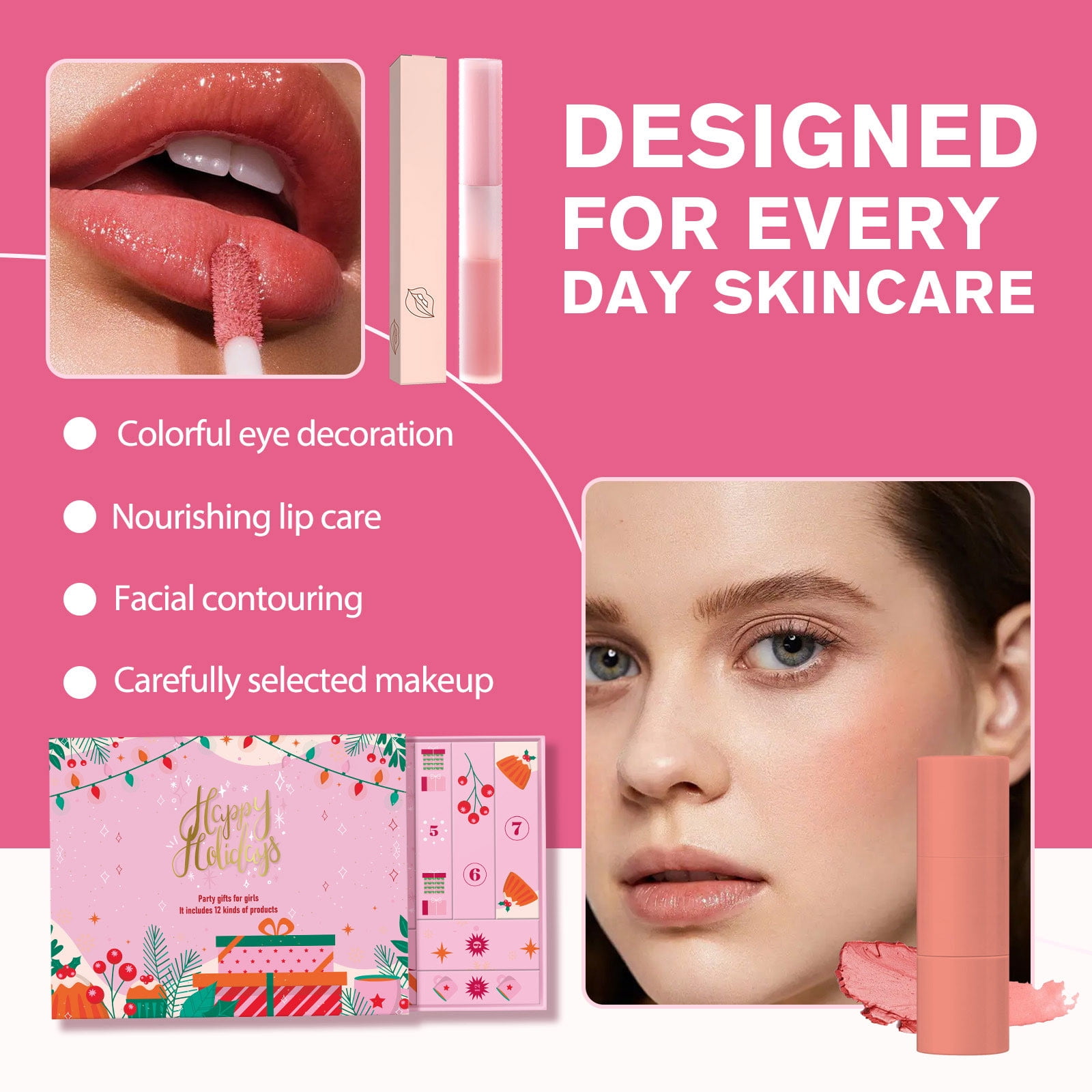 12-Piece Makeup Surprise Box - Advent Calendar for Women & Teens, Holiday Beauty Gift for Her, 100ml