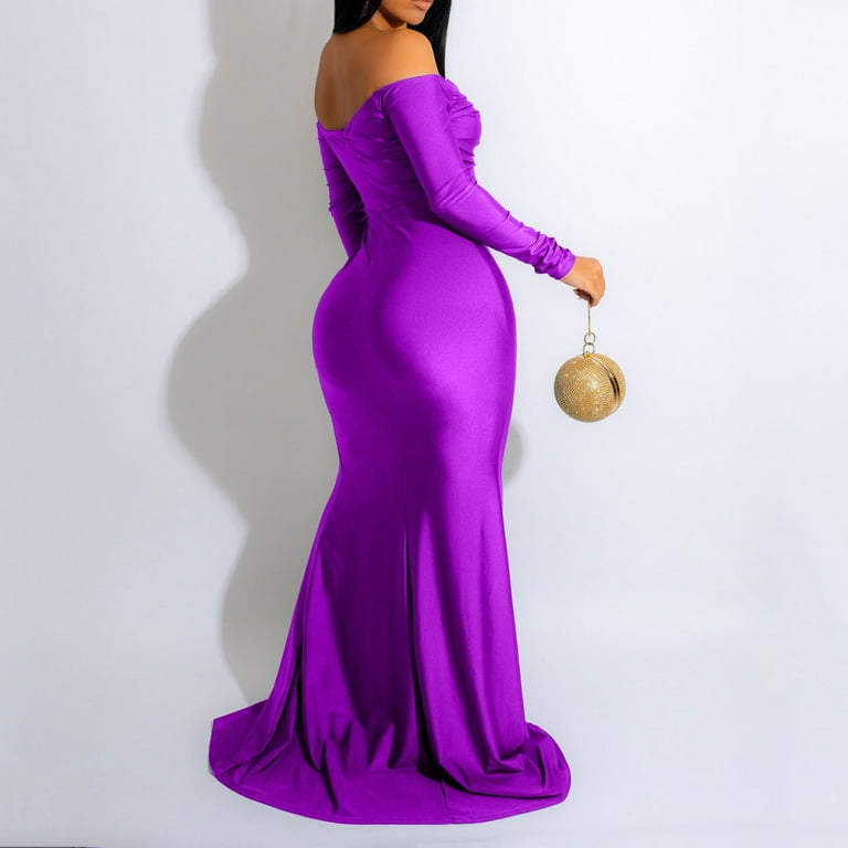 chinese dress ladies V Neck Purple Lace Long Prom Dress, Long Purple Lace Formal Dress, Lil –  abcprom main image 1