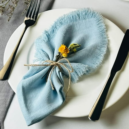 ERDOUY Tassels Cloth Napkins Set of 4, Light Blue 17.72x17.72in Cotton-Linen Dinner Cloth Napkins, Versatile Dining Napkins for Multiple Occasions