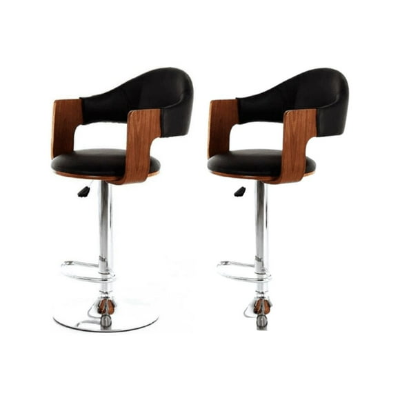 Set dos piezas banco bara barra color negro y madera termoformada son; giratorio, altura ajustable y tapizado en imitacion piel tapatios muebles minimalista