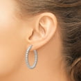 thumbnail image 3 of 925 Sterling Silver Rhodium Plated Women's 2.25mm Polished Beaded Hinged Hoop Earrings | 30mm, 3 of 4