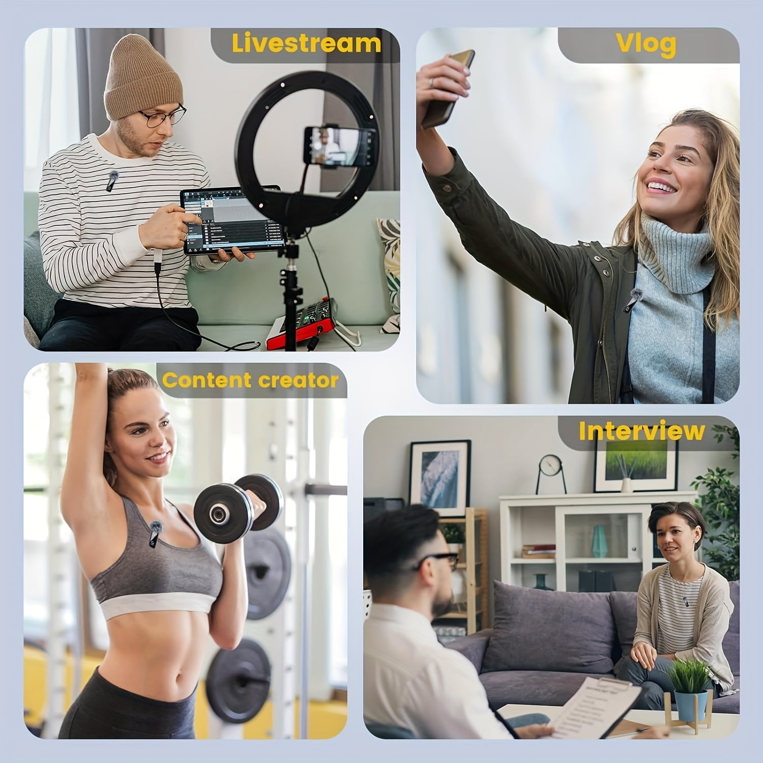 Wireless Lavalier Mic with DSP Noise Reduction, USB-C, Digital Battery Display, 100ft Range, 360° Omnidirectional, Magnetic Clip for Streaming Podcast Vlog