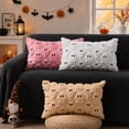 thumbnail image 5 of Halloween Ghost Lumbar Throw Pillow Cover, Cute Tufted Knit Decorative Cushion Case for Sofa Couch, Spooky Soft Plush Fuzzy Fall Holiday Home Decor, 12x20 Inch, White, 5 of 6