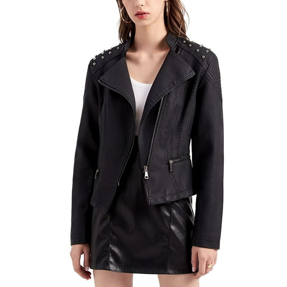 SWSMCLT Women's Winter Jacket Snow Full Zip Fall Jackets Long Sleeve Spring Motorcycle Short Fashion Black Large