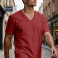 thumbnail image 5 of hoksml Men's V Neck Short Sleeve Cotton Linen T Shirt, Solid Color Breathable Casual Tops for Beach Daily Wear and Summer Casual, 5 of 8
