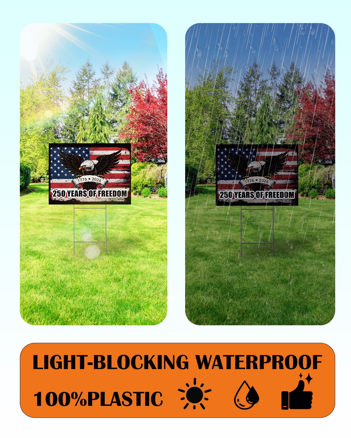 250th Anniversary Patriotic Yard Sign 12" x 17" with H Stakes, American Flag Eagle 1776-2026 Waterproof Independence Day Lawn and Garden Decor, 250 Years of Freedom Outdoor Welcome Sign