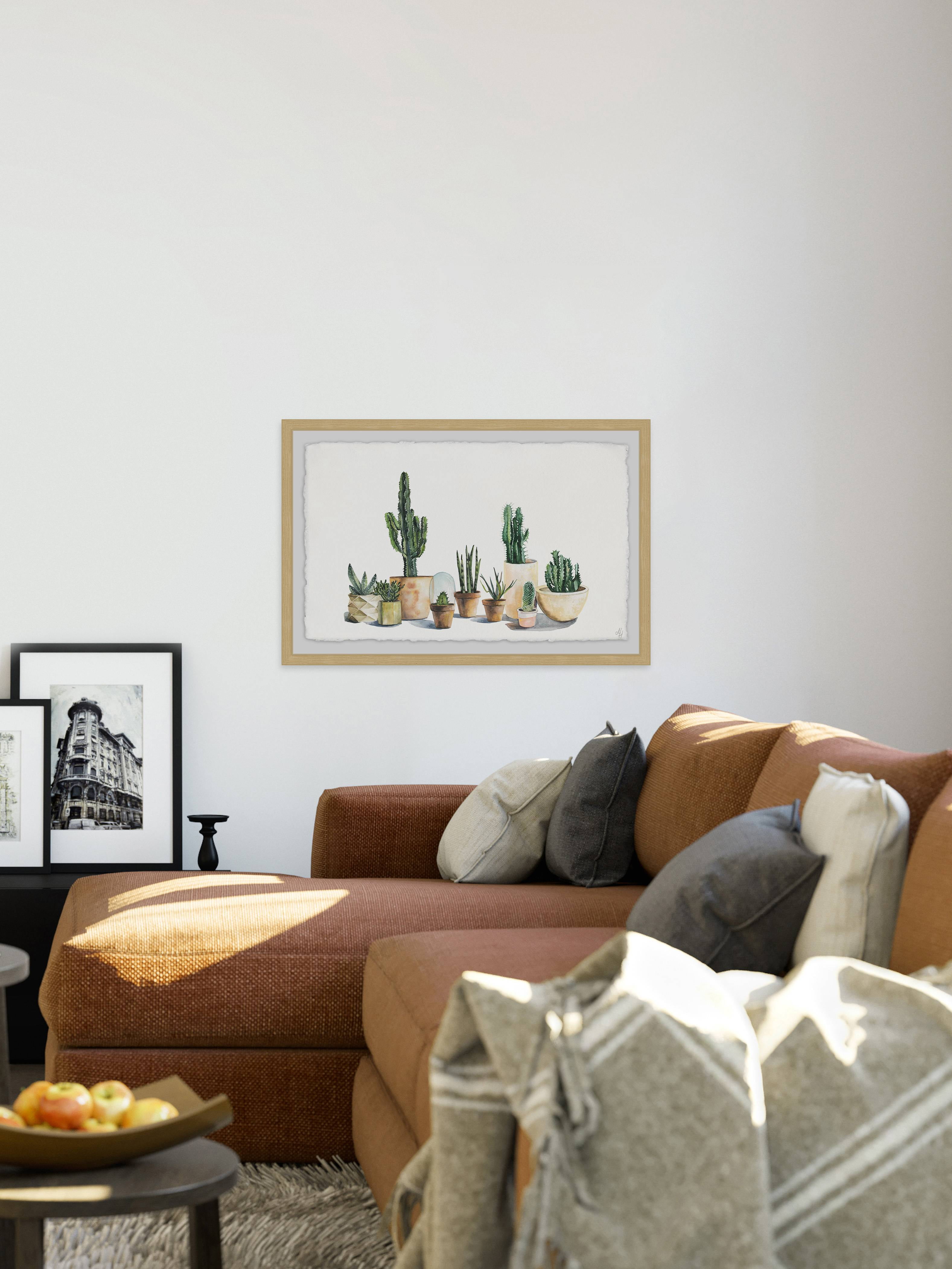Cacti Forest Framed Painting Art Print, 12.00" x 1.50"
