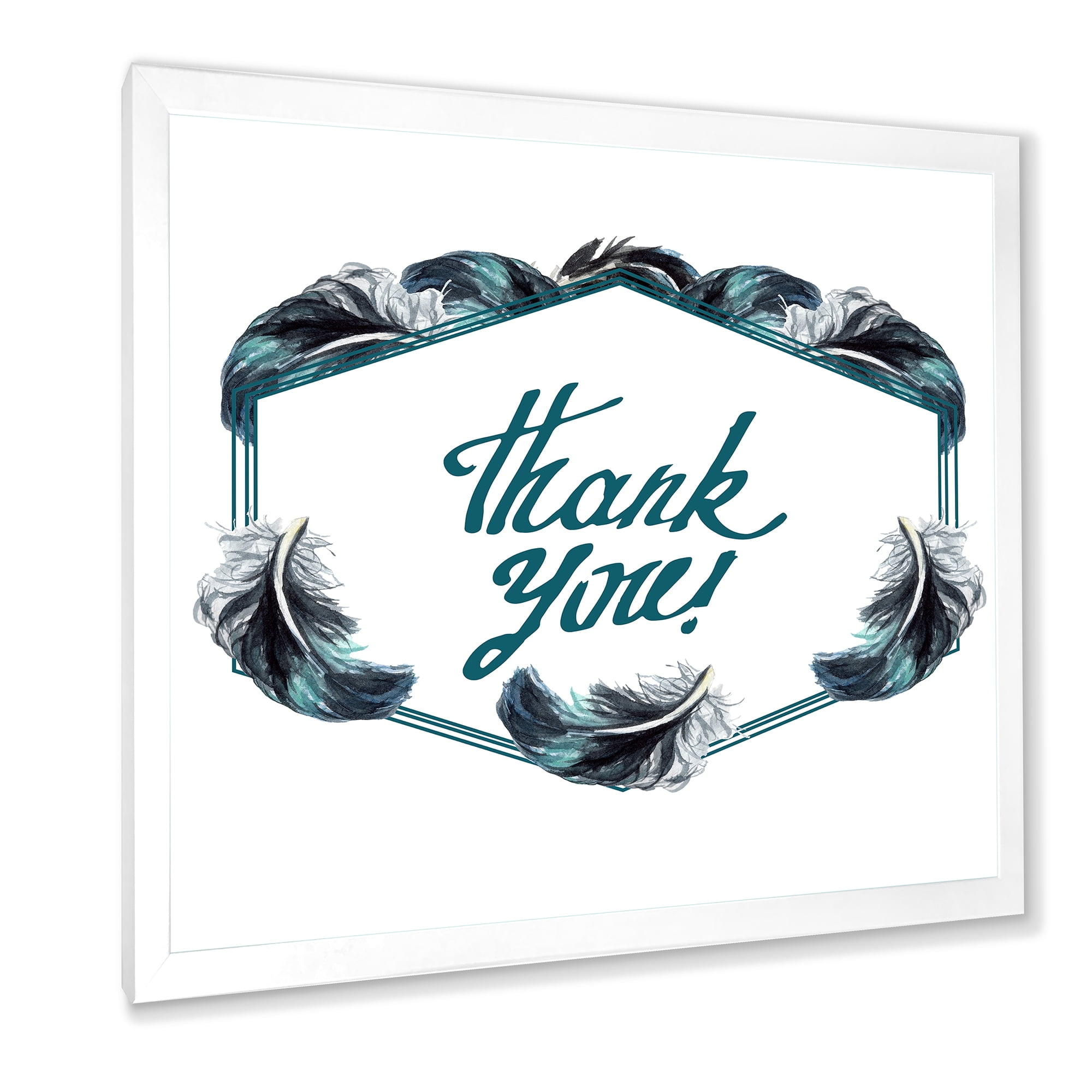 Designart 'Black Boho Art Feathers Thank You' Bohemian & Eclectic Framed Art Print