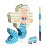 Mermaid Pinata Bundle with a Blindfold and Bat ― Hand Made Extra Small Sized Pinata For Birthday Parties, Kids Carnival and Related Events ― Can Hold Up to 2 lbs of Candy (17 x 12 x 3.5 Inches)
