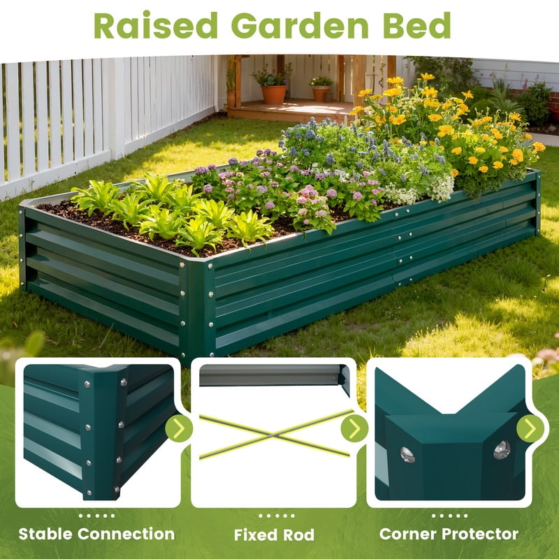 Vineego 8x4x1FT 1PCS Galvanized Raised Garden Bed Square Metal Planter Box for Vegetables Flowers
