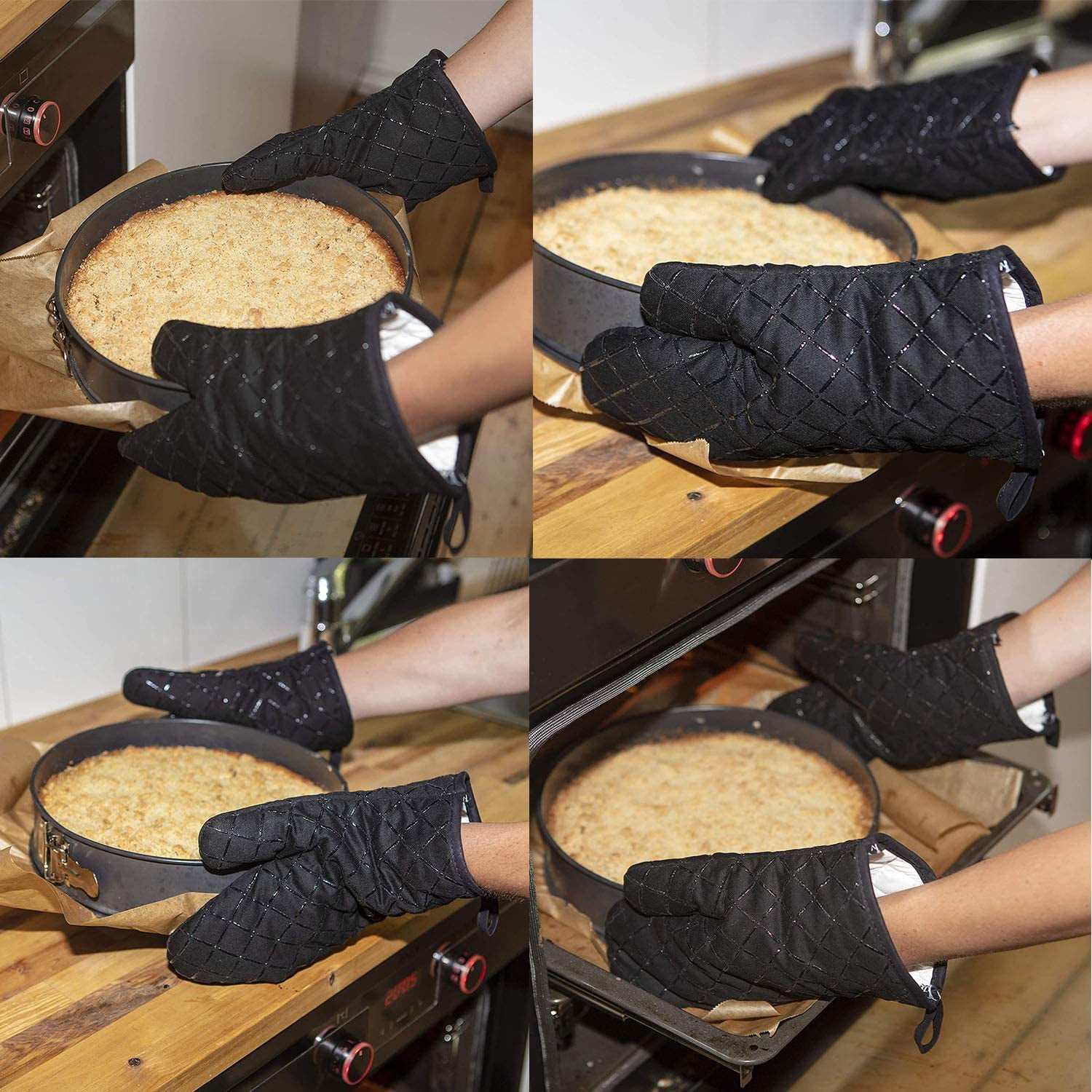 Black Kitchen Oven Mitts with Non-Slip Silicone Printed Glove - China Kitchen  Gloves and Cooking Hand Gloves price